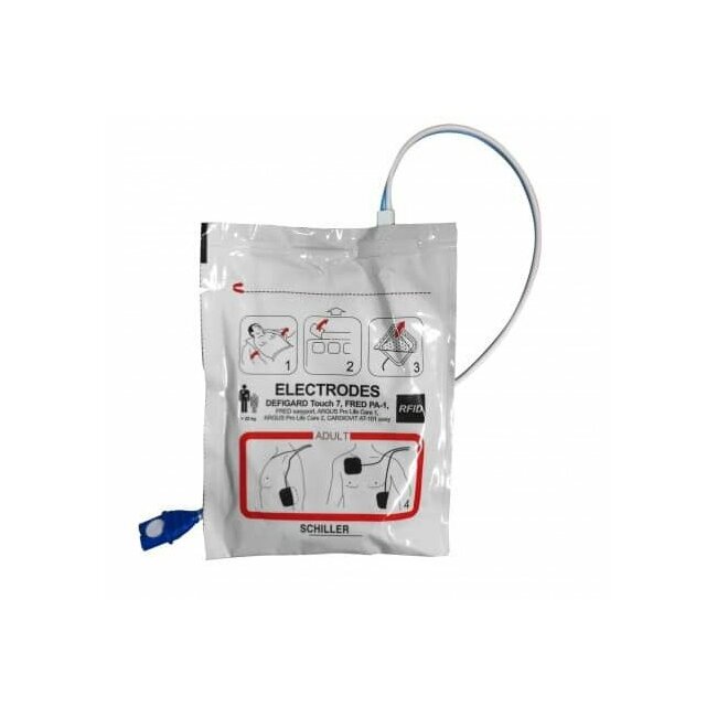 Électrodes adulte Schiller pré-connectées pour défibrillateur Fred PA-1, Easy Port Plus, DG Touch 7, HD-7