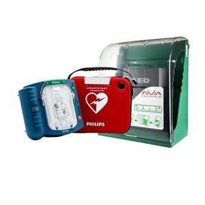 Pack Défibrillateur Philips Heartstart HS1 semi-automatique avec boitier mural intérieur Aivia 